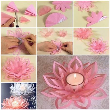 Make your own lotus candlestick with your favorite color paper ...