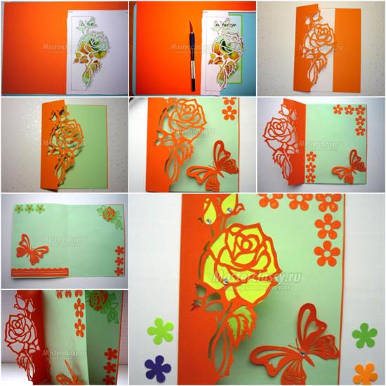 Wonderful DIY Kirigami Rose and Butterfly Greeting Card
