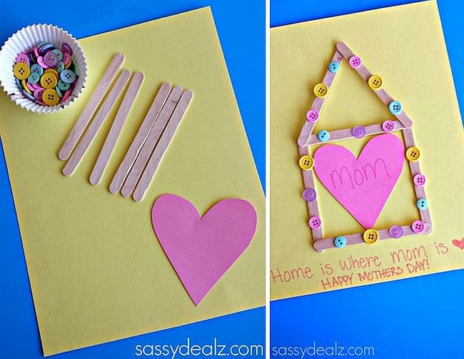 DIY popsicle stick and button Mother’s Day card